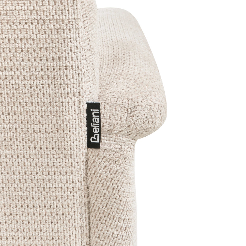 Poltrona moderna in tessuto rivestimento idrorepellente gambe in legno di gomma con braccioli beige chiaro