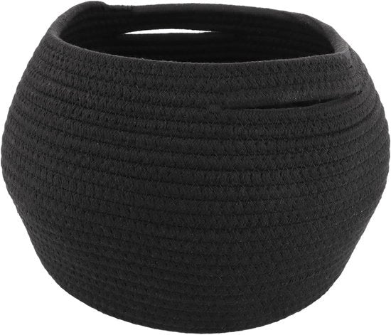 Magazzino per Cestini - Piccolo Cestino per Giocattoli e Lavanderia - Intrecciato a Maglia con Maniglie - Cestino per Asciugamani per Salotto - Nero - 28 x 20 cm