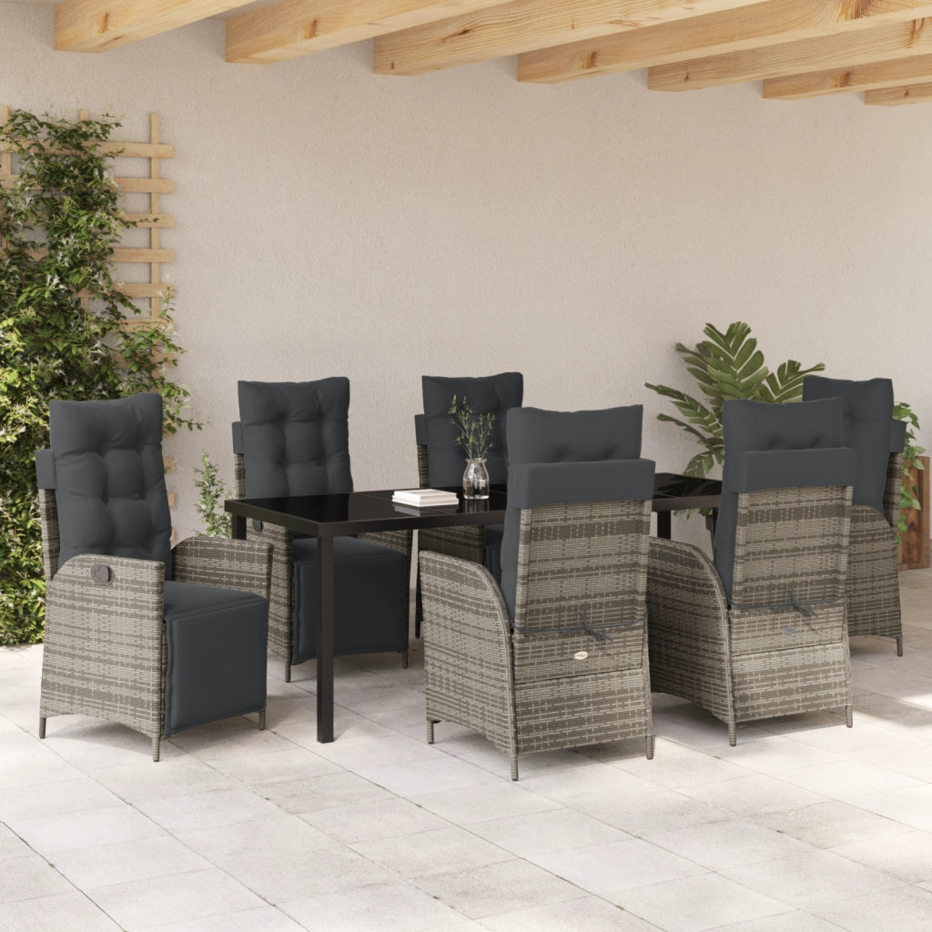 Set da pranzo da giardino in 7 pezzi grigio in polyrattan