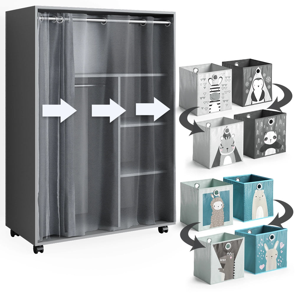 Vicco Armadio multifunzione Grigio 100 x 146.6 cm con box pieghevole