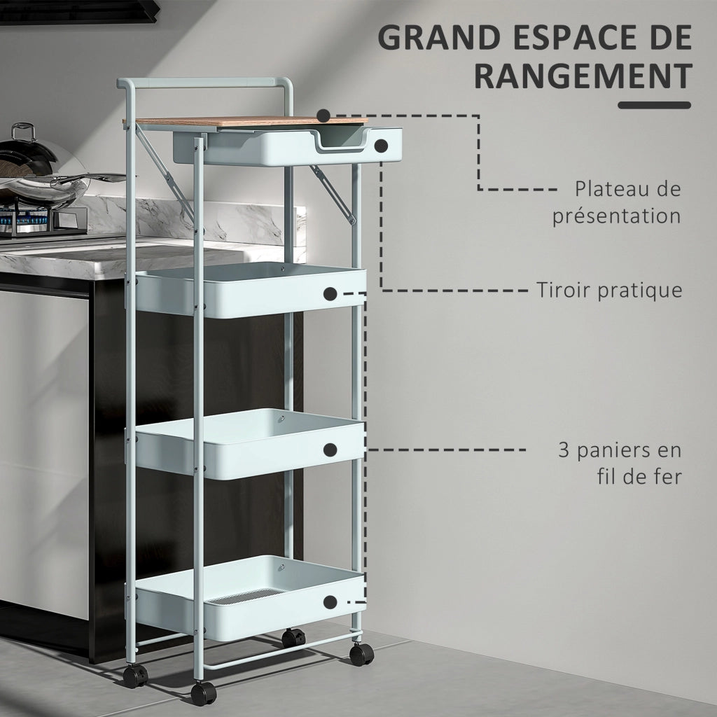 Carrello mobile con cassetto e cestini ¨C Zephmum ¨C 4 livelli verde