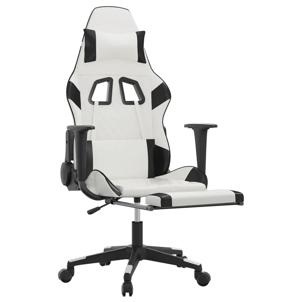 Sedia da Gaming | Sedia da e-sports con Poggiapiedi Bianco e Nero in Similpelle