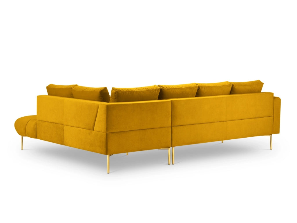 Cosmopolitan Design - Divano angolare destro "Hastings" 5 posti in velluto giallo 