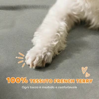 Divano per Cani con Braccioli di Supporto, in Legno e Tessuto French Terry, 66x42x28.5 cm, Grigio