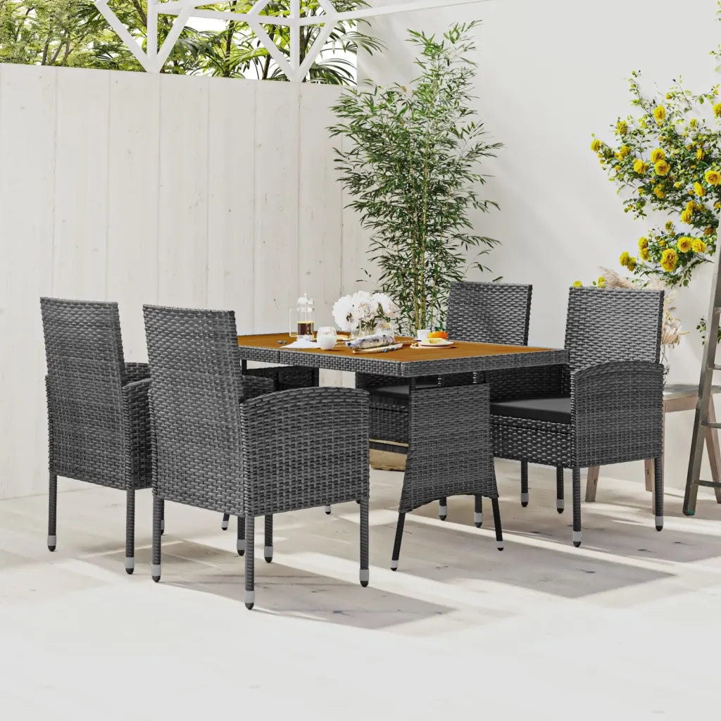 Set da Pranzo per Esterni 5 pz in Polyrattan Grigio cod mxl 35719
