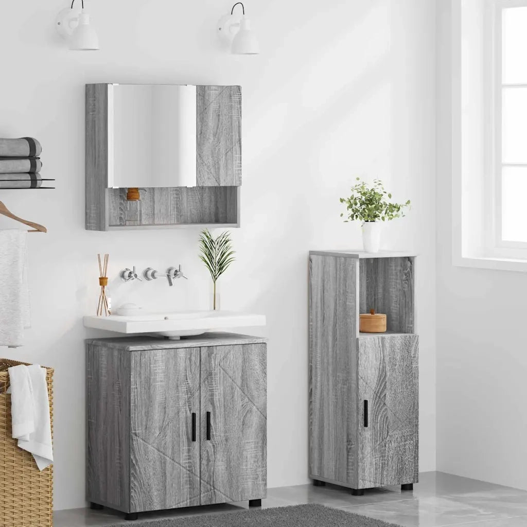 Set di mobili per il bagno con porta 3 pcs Grigio Sonoma 3392949