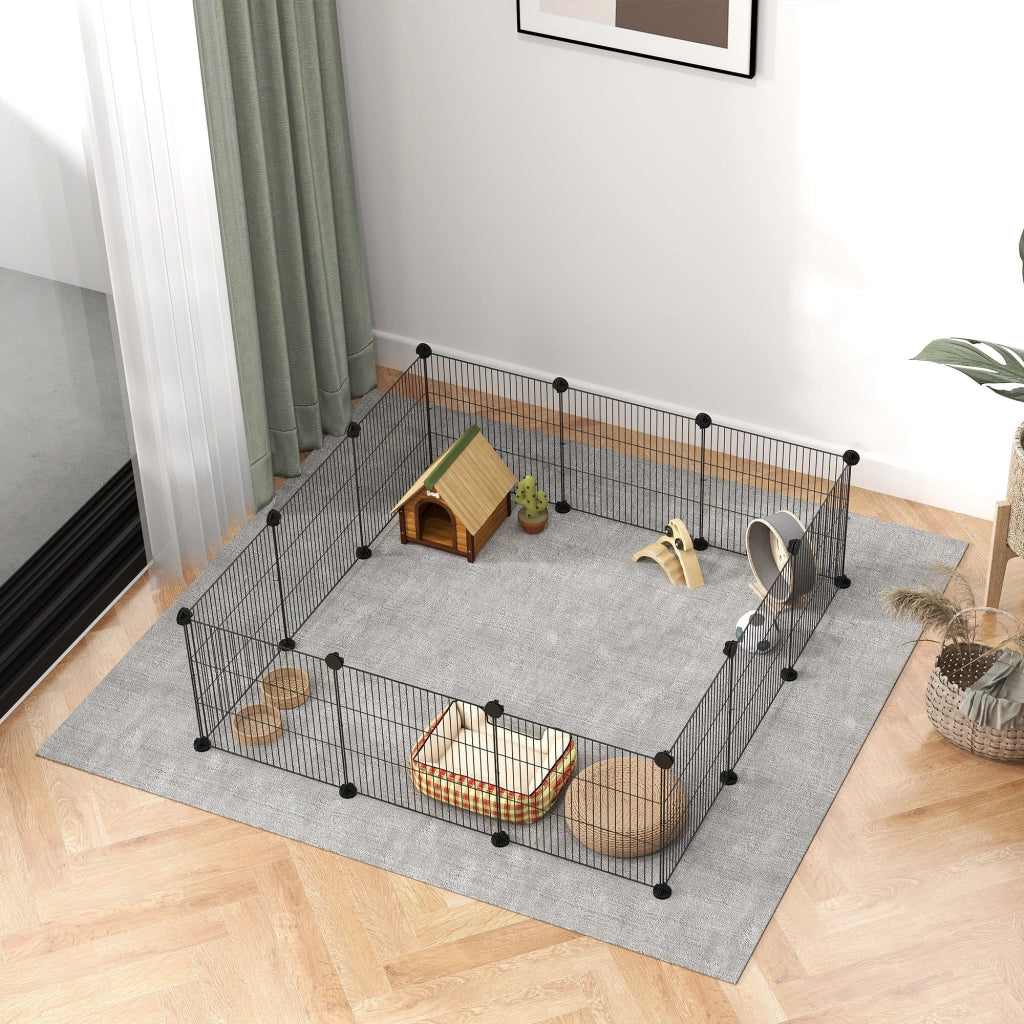 Recinto per Animali Modulabile e Multilivello 140x70x35 cm con 12 Pannelli e Bordi Arrotondati in Metallo e ABS Nero