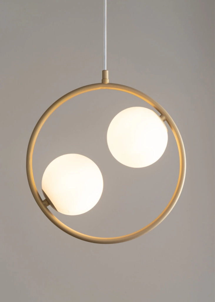 Lampada sospensione Aqua oro, 2 sfere vetro, 2xG9 Sigma