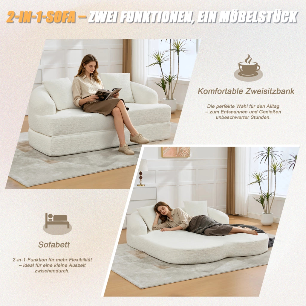 Divano letto 2 posti pieghevole in ciniglia beige