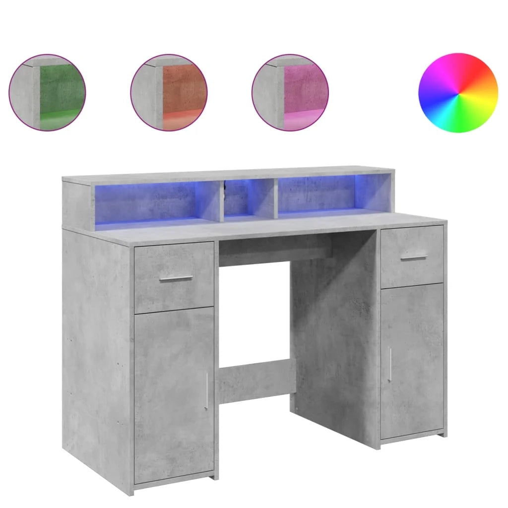 Scrivania tavolo postazione di lavoro mobile per computer mobile da studio con luci a LED 120 x 55 x 91 cm legno ingegnerizzato grigio 02_0023797