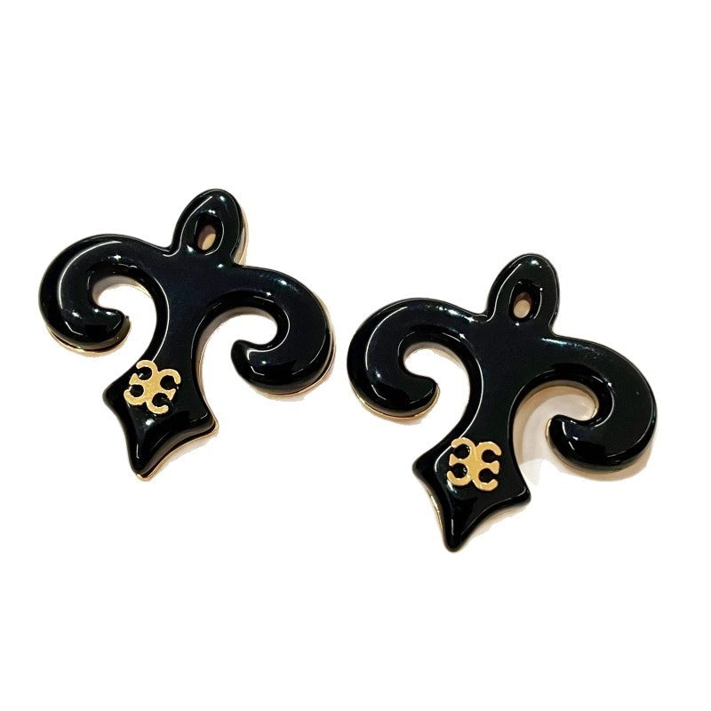 Orecchini a lobo 3D a forma di fiore di iris in smalto nero, di nicchia, lusso discreto, stile retr¨°.
