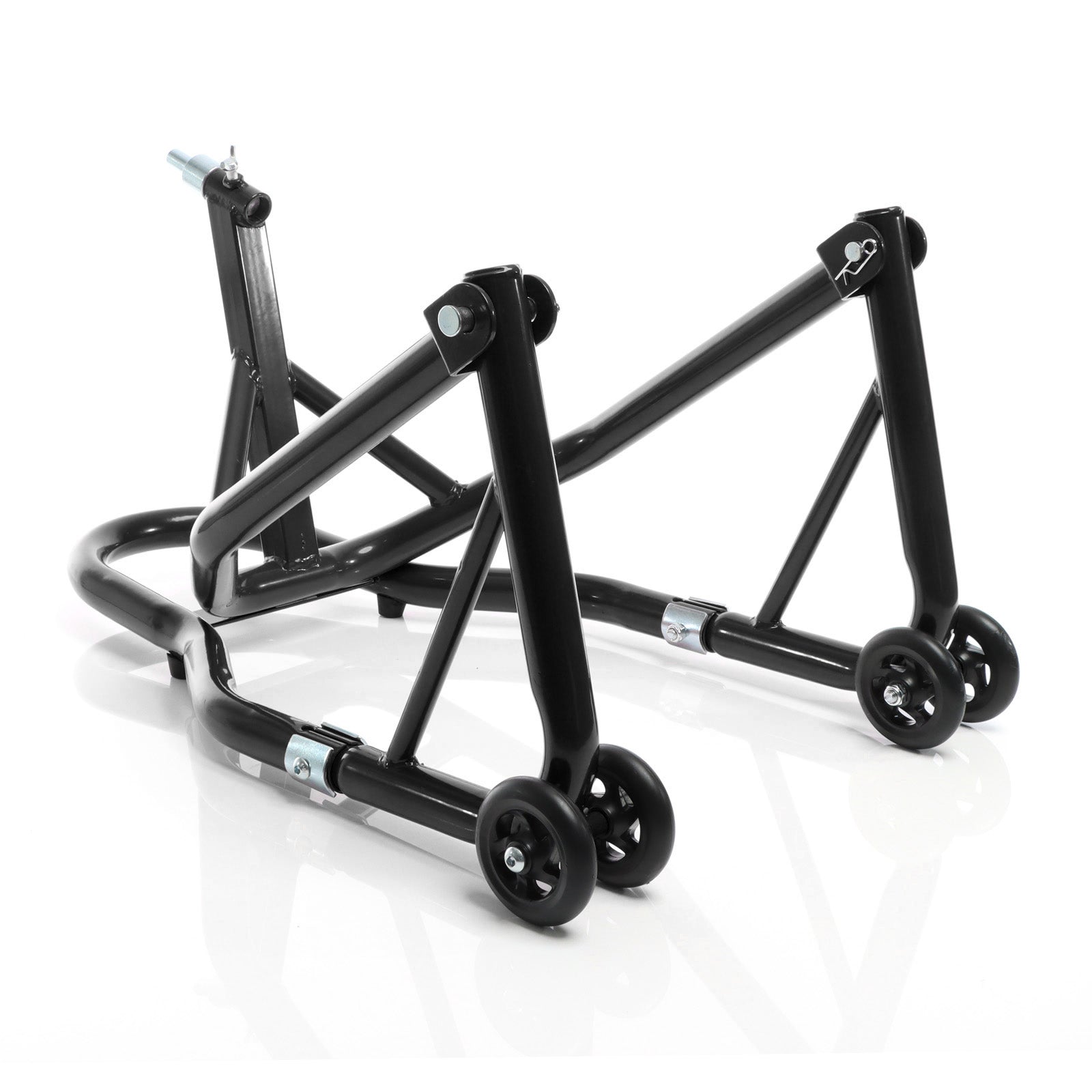 Cavalletto alzamoto anteriore sotto canotto, con rotelle e 5 adattatori sterzo 13-18 mm