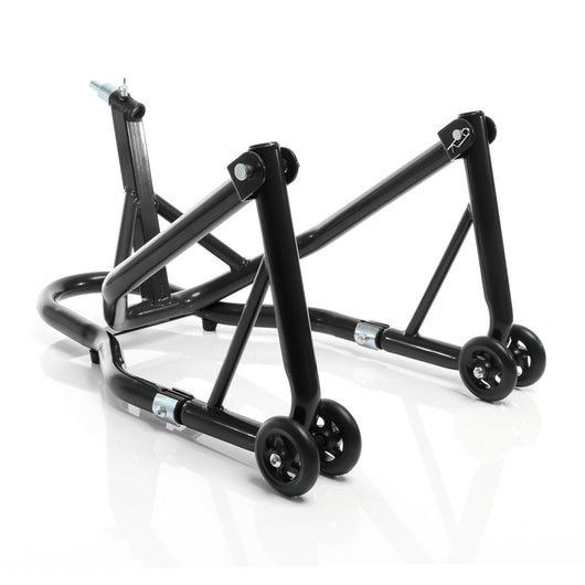 Cavalletto alzamoto anteriore sotto canotto, con rotelle e 5 adattatori sterzo 13-18 mm