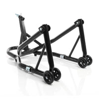 Cavalletto alzamoto anteriore sotto canotto, con rotelle e 5 adattatori sterzo 13-18 mm