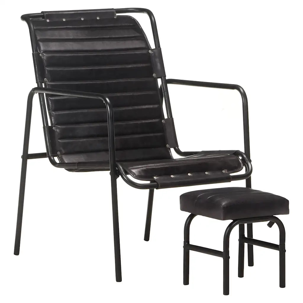 Poltrona Relax | Sedia Relax con Poggiapiedi Nera in Vera Pelle