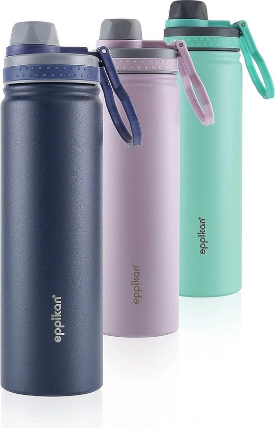 Fles termico in acciaio inossidabile, fiaschetto, fiaschetta isolante, fiaschetto sportivo, fiaschetta acqua 530 ml, 750 ml, palestra, fitness, fiaschetto outdoor con tappo sportivo (blu scuro, 750 ml)