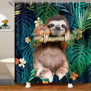 Douchegordijn per bambini con tema orso panda 180x180cm, caricatura animale, decorazione per bambine con storie divertenti, tema natura, foglie tropicale, fiori, tessuto.