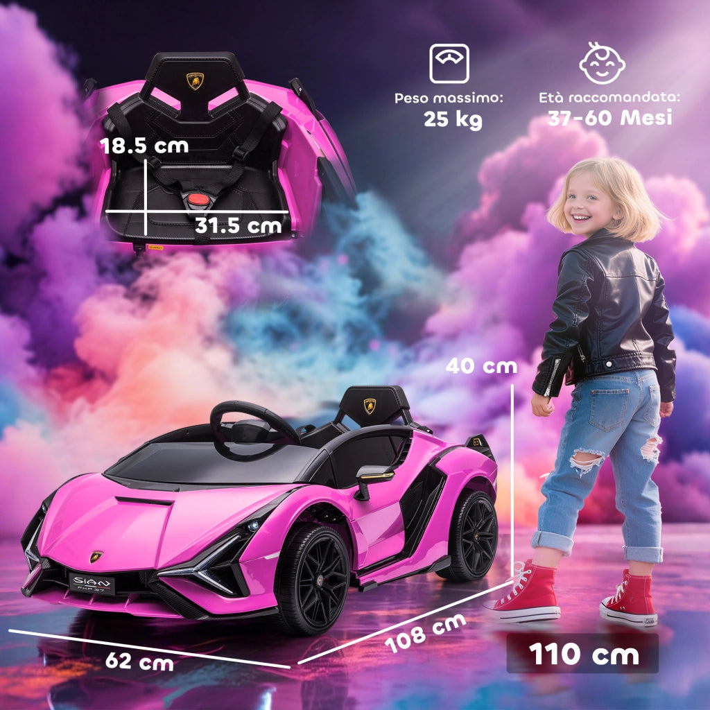 Macchina Elettrica per Bambini 3-5 Anni Lamborghini 12V con Telecomando e Velocit¨¤ 3-5km/h, Rosa