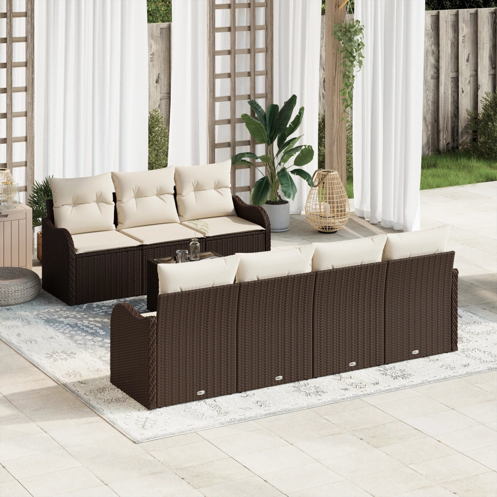 Set Divano da Giardino  8 Pezzi con Cuscini Marrone Polyrattan