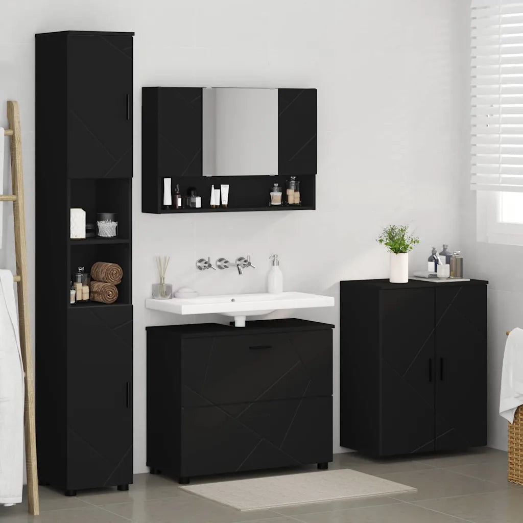 vidaXL Set di mobili per il bagno 4 pcs Nero 30 x 35 x 192 cm