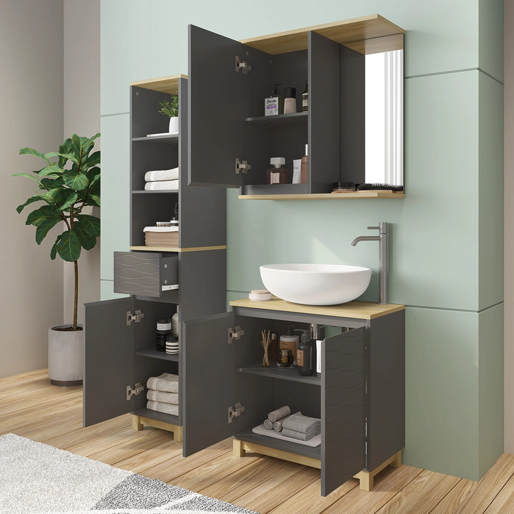 Vicco Set di mobili da bagno Antracite/quercia 3 parti, con colonna