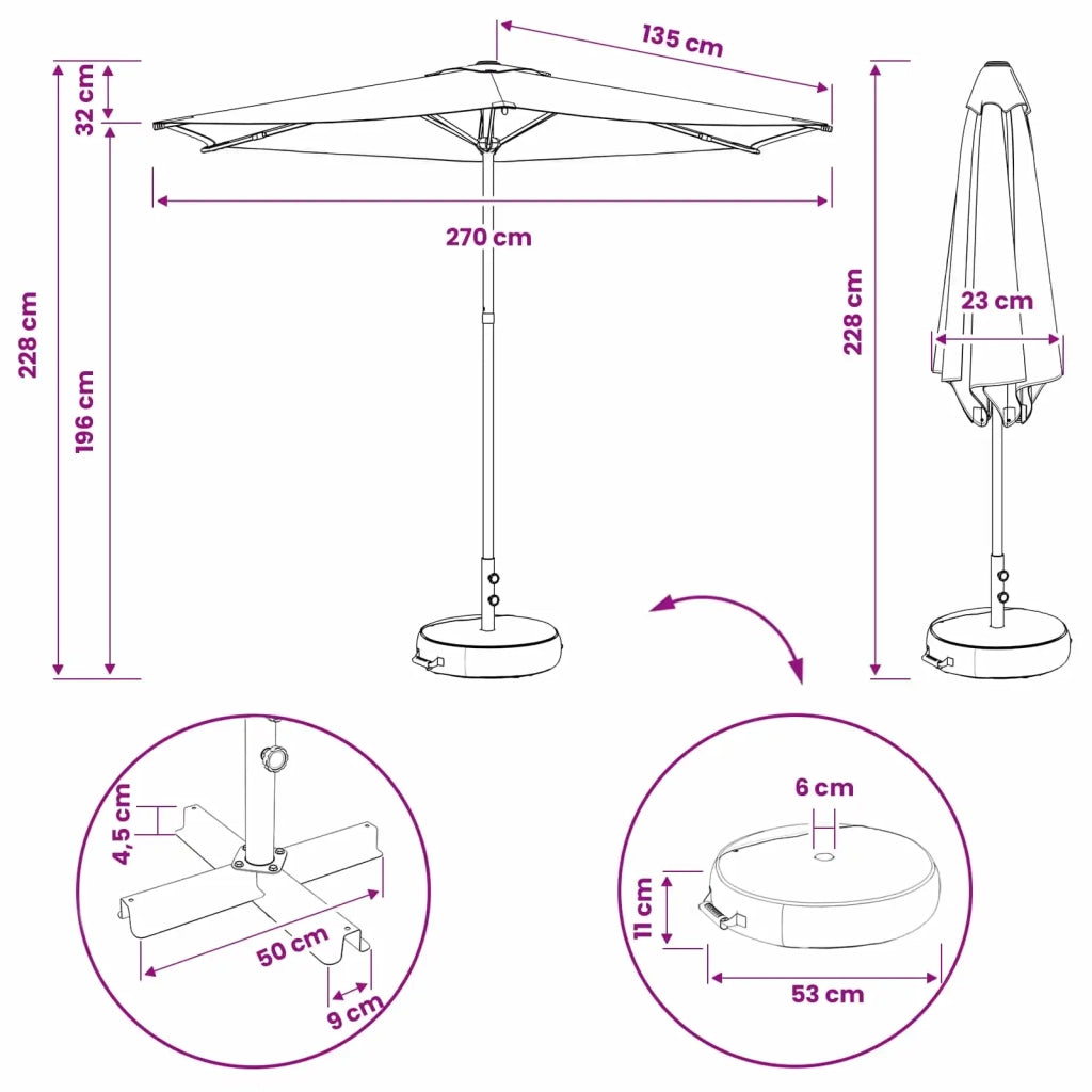 Ombrellone da giardino-Parasole da Giardino con Base 270 x 270 cm Poliestere 837951