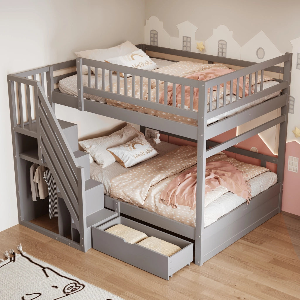 LETTO a castello 140x200 cm in legno grigio con scaletta e cassetti
