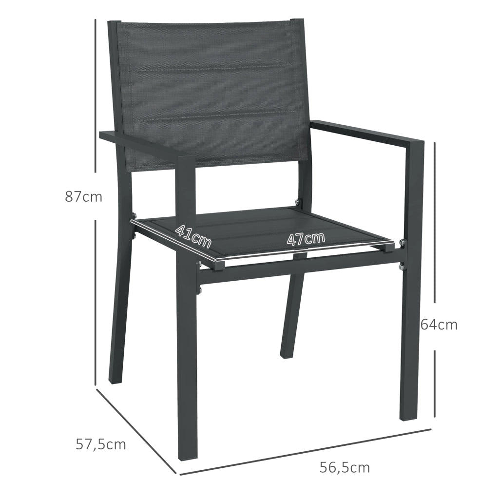 Set 4 sedie da giardino impilabili - Xylo - alluminio e textilene con braccioli grigio