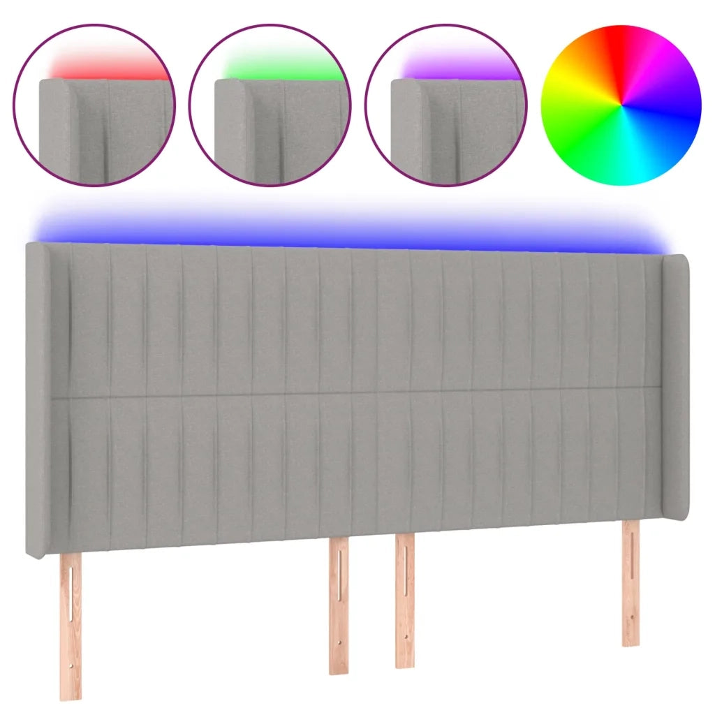 Testiera a LED-Testata con LED Grigio Chiaro 183x16x118/128 cm in Tessuto 898732