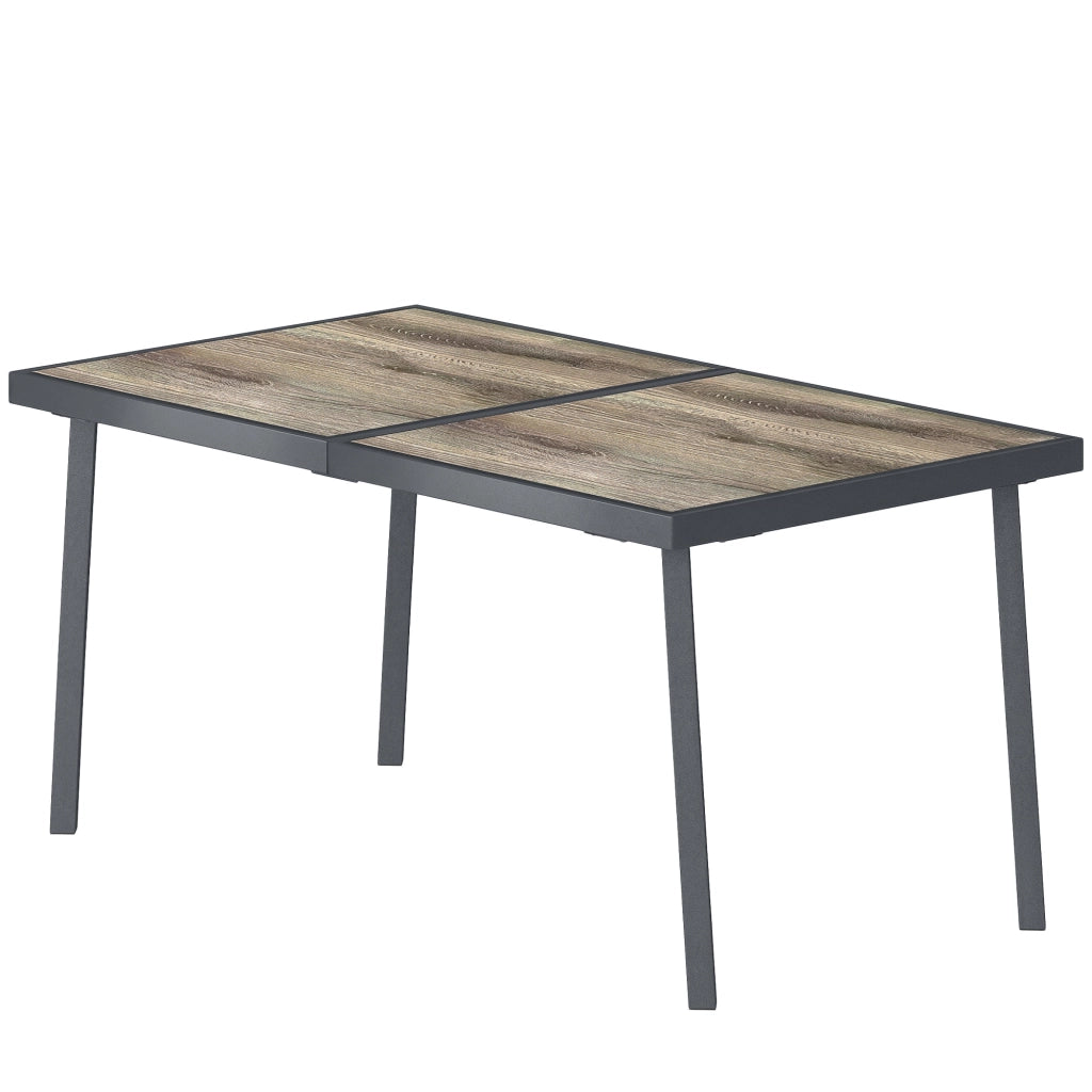 Tavolo da Giardino Rettangolare per 6 Persone con Piano Effetto Legno, in Acciaio e PSPC, 145x85x72 cm, Grigio