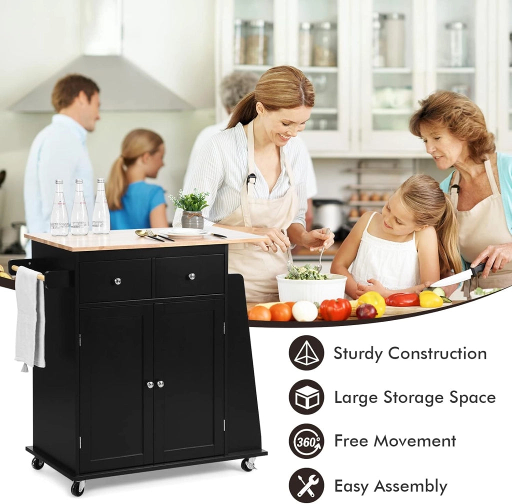 Credenza, Carrello di Servizio con Ruote Regolabile con Portaspezie a 3 Livelli, Armadio in Cucina con 2 Cassetti e 2 Porte, 2 Colori, 88x45x89,5cm