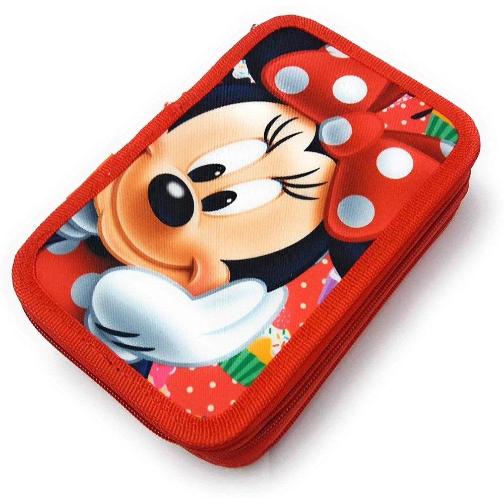 Trade Shop - Astuccio Topolina Minnie Disney 3 Zip 20x13x6.5cm Scomparto Accessoriato Scuola -