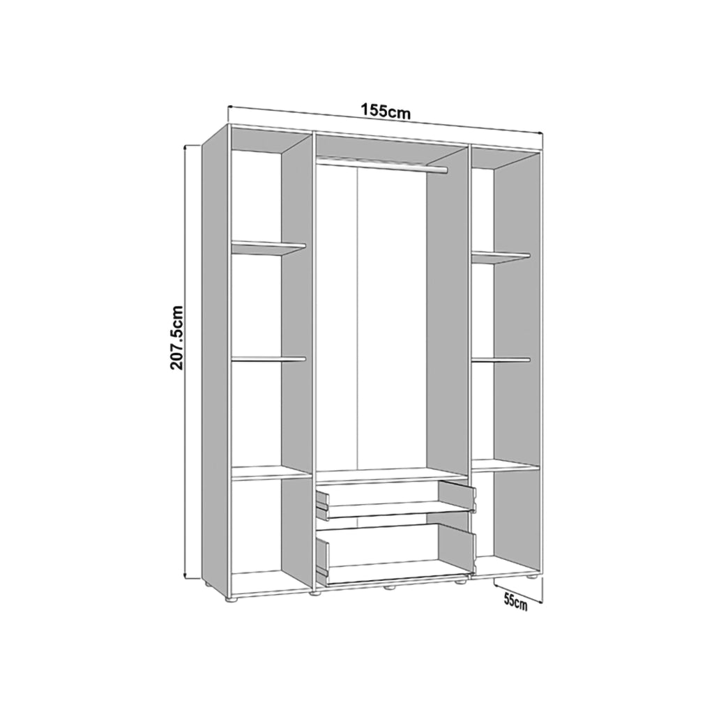 Armadio Camera da Letto Watamu, Guardaroba Grande 7 Ripiani, 155x208h cm Marrone Rovere Nodi
