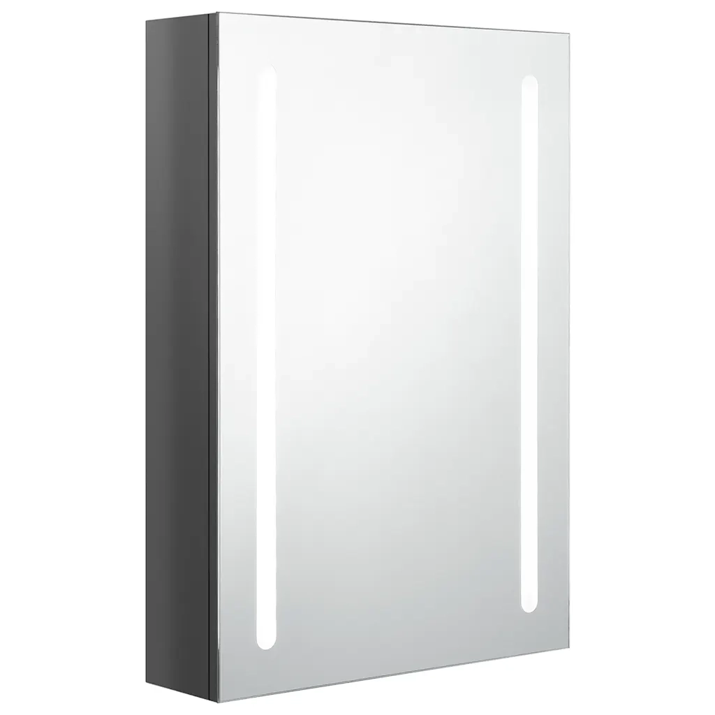 Armadietto Bagno | Armadio da bagno con Specchio e LED Grigio Lucido 50x13x70 cm