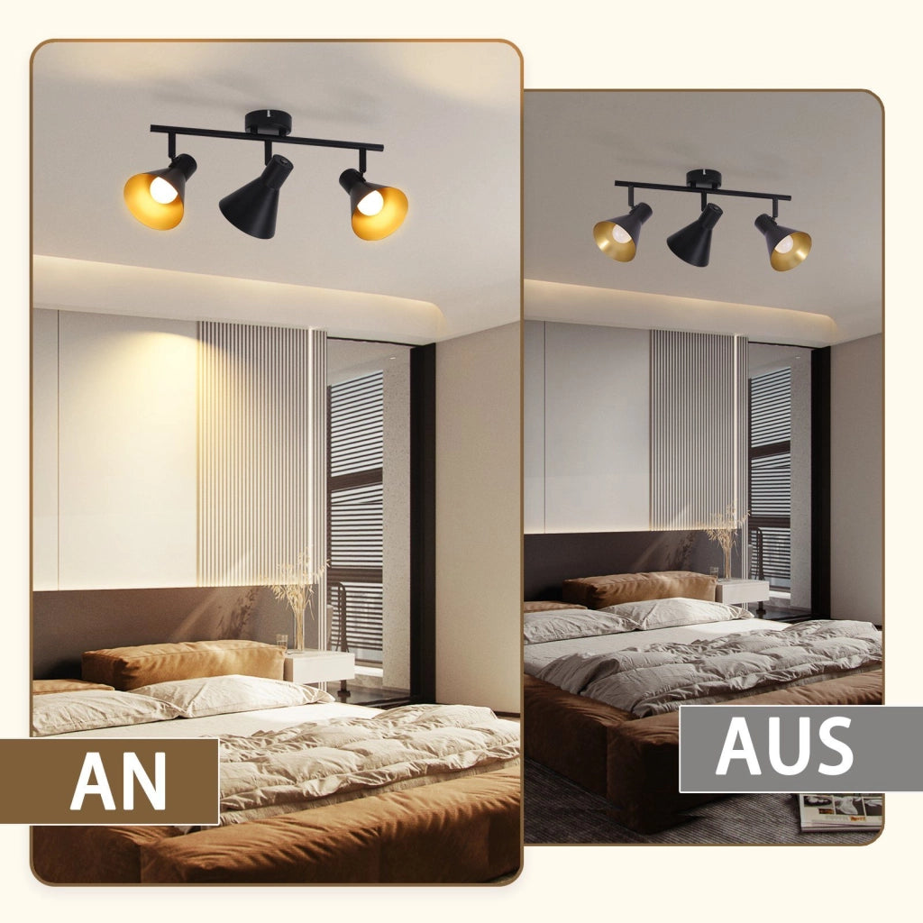 ZMH Faretto da soffitto neri retrò 3 luci E14 rotativi 350° metallo industriale per cucina soggiorno camera ufficio