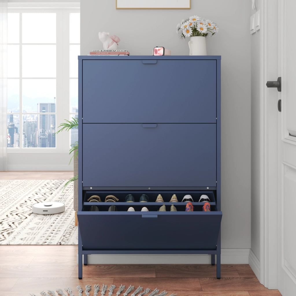 Scarpiera MARION a 3 ante in metallo grigio-blu