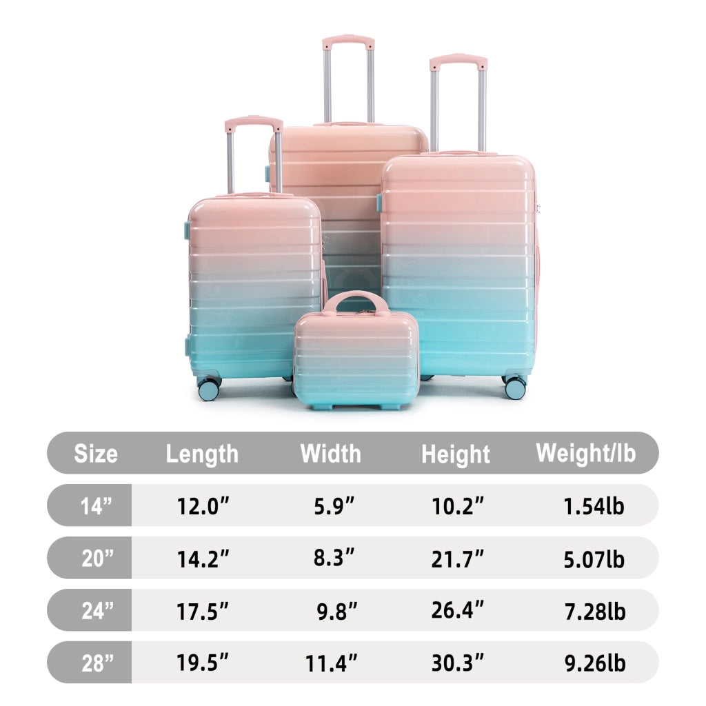 Carrello pieghevole set da viaggio con 4 valigie, ruote girevoli e lucchetto a combinazione, pc rosa, 50.0 × 29.5 × 77.5 cm