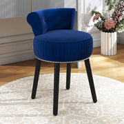 Sedia per toeletta, sgabello da trucco con schienale, sedia imbottita in velluto con gambe in legno di gomma, moderna poltrona senza braccioli, per camera da letto, spogliatoio, soggiorno (blu