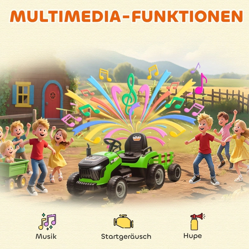 Trattore elettrico per bambini, trattore cavalcabile con telecomando, avviamento graduale, per bambini dai 3 agli 8 anni, verde
