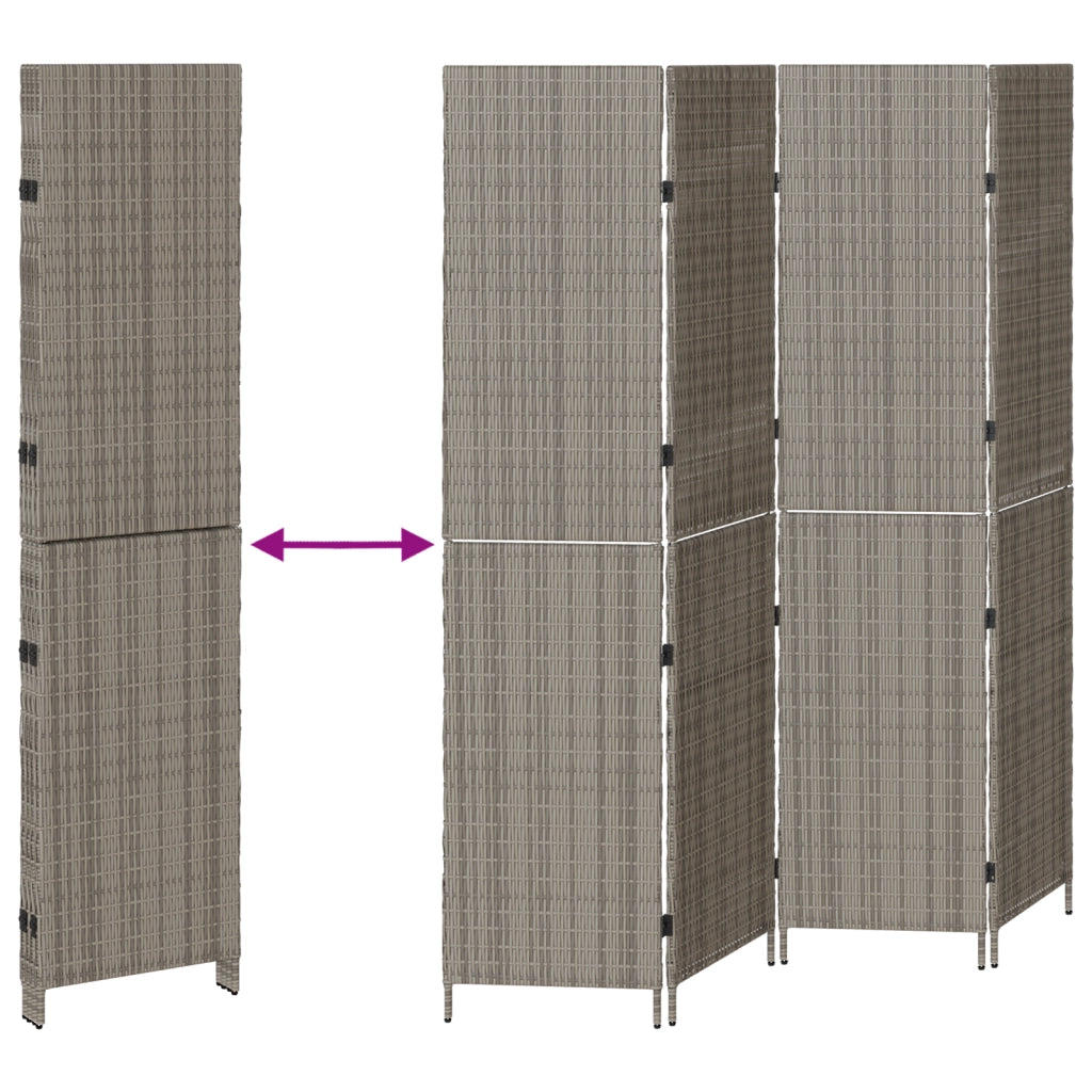 Divider Room a 4 Pannelli Pieghevole Grigio 195x180 cm in Poly Rattan