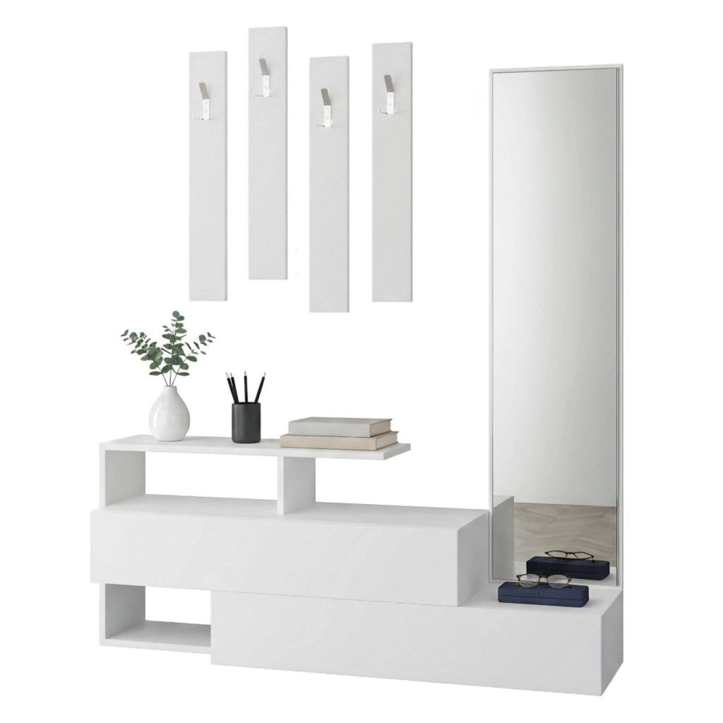 Ofel, Mobile da Ingresso Specchio Incluso, 137x35x55h cm Bianco