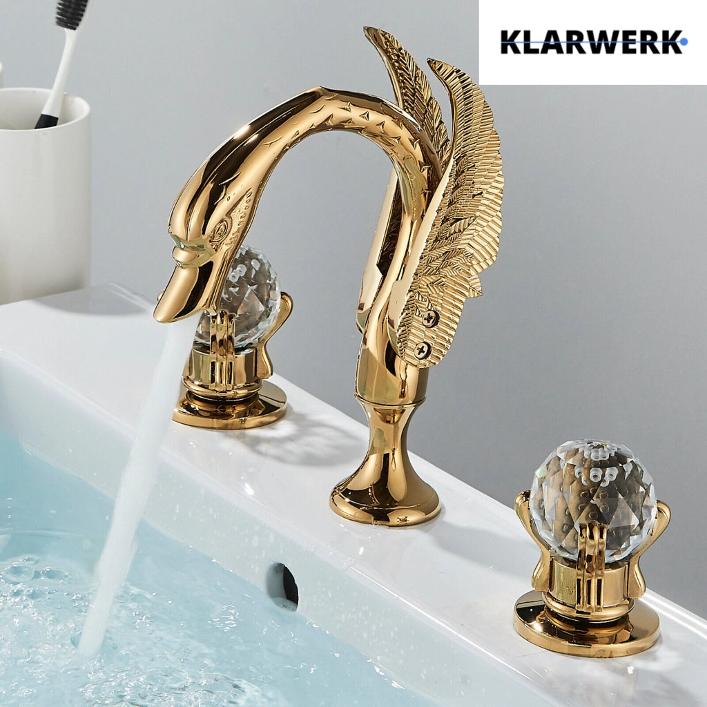 ADRIAN | Rubinetto da bagno a 3 fori grande cigno oro |per vasca dal design lussuoso per catering alberghiero miscelatore per lavabo a 2 maniglie