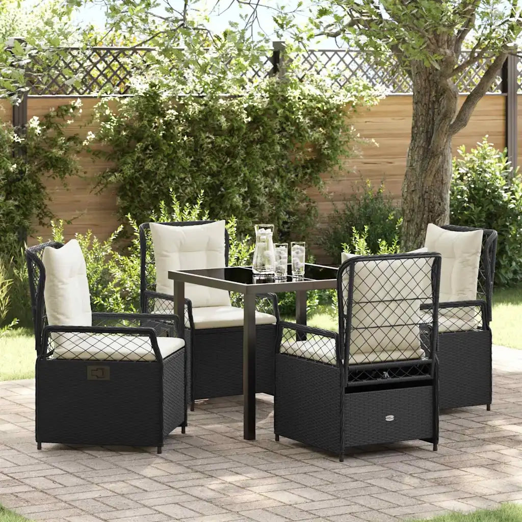 Set da Pranzo per Giardino 5 pcs Nero polyrattan 3380982