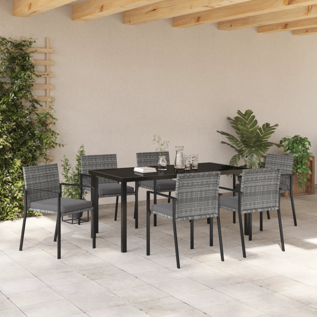 Set da pranzo da giardino 7 pezzi grigio in polyrattan