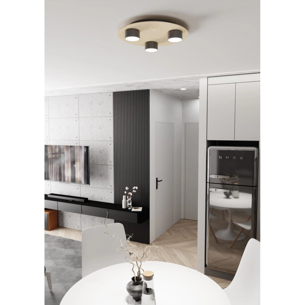 Lampada da soffitto Pixo in acciaio nero e legno naturale