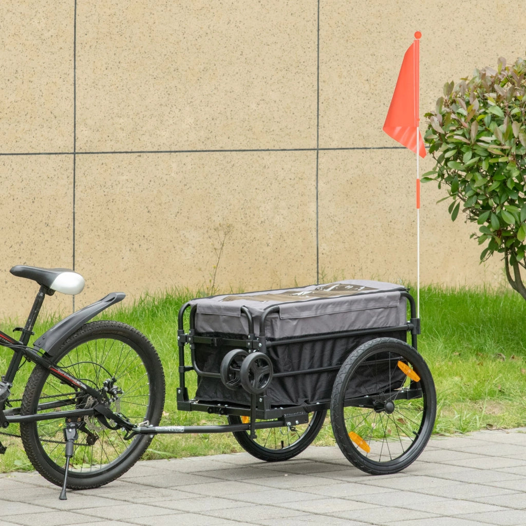 Carrello portapacchi 2 in 1 per bicicletta e uso manuale, nero, struttura in acciaio, portata massima 40 kg, 130 x 64 x 64/103 cm