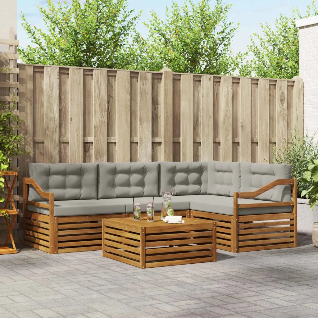 Set di divani da esterno 5 pcs Grigio Naturale e Chiaro