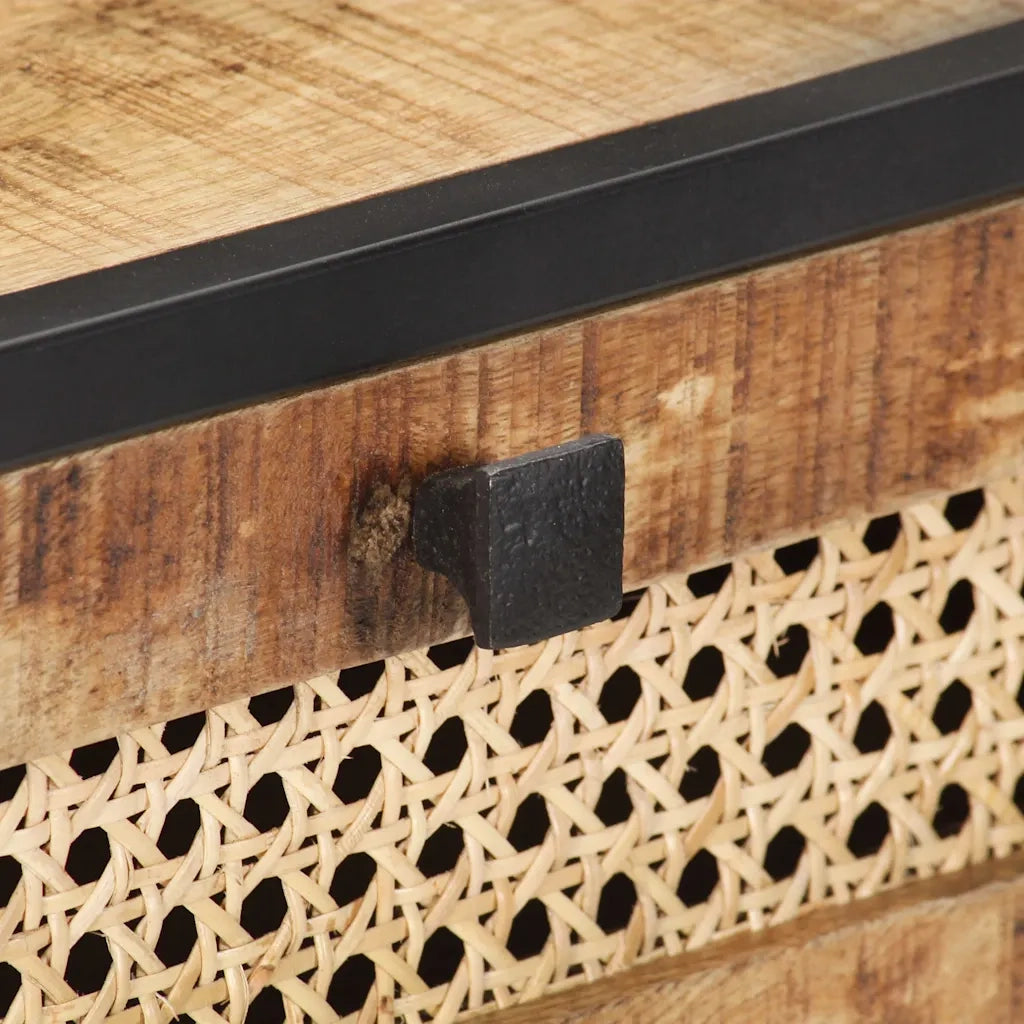 Tavolo Consolle 100x35x75 cm in Legno di Mango e Canna Naturale 323145