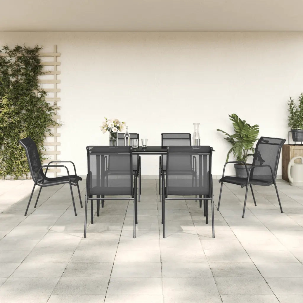 Set da Pranzo da Giardino 7 pz Nero in Acciaio e Textilene 3200685