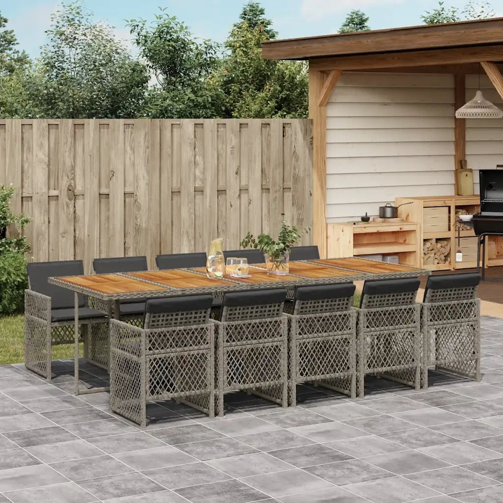 vidaXL Set da Pranzo da Giardino 11pz con Cuscini in Polyrattan Grigio